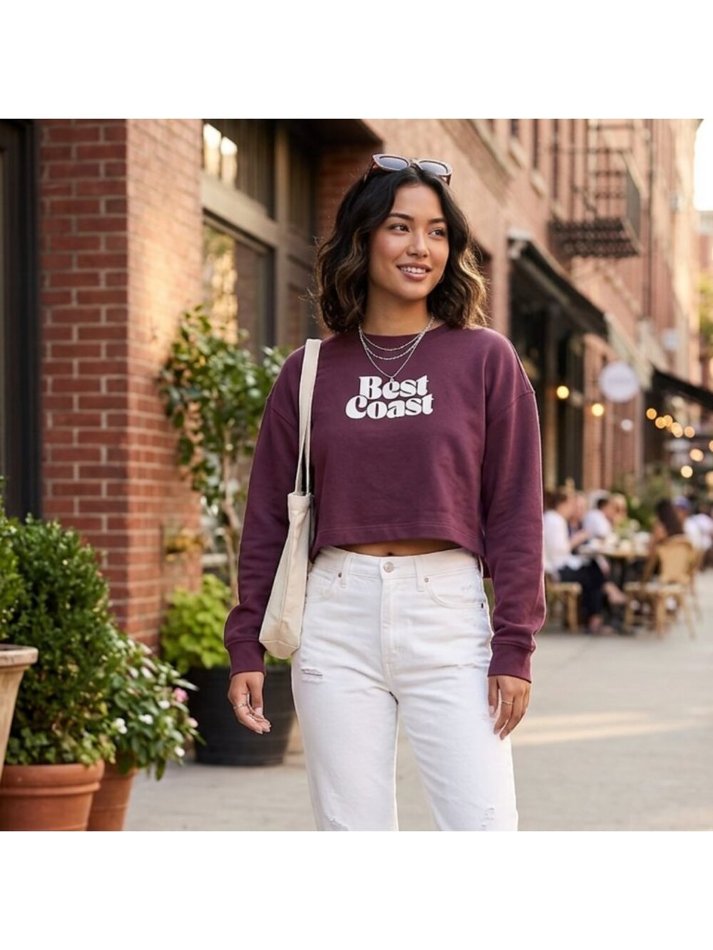 Old Navy Dynamic Fleece Oversized Crop Sweatshirt Best Coast Burgundy L Tall